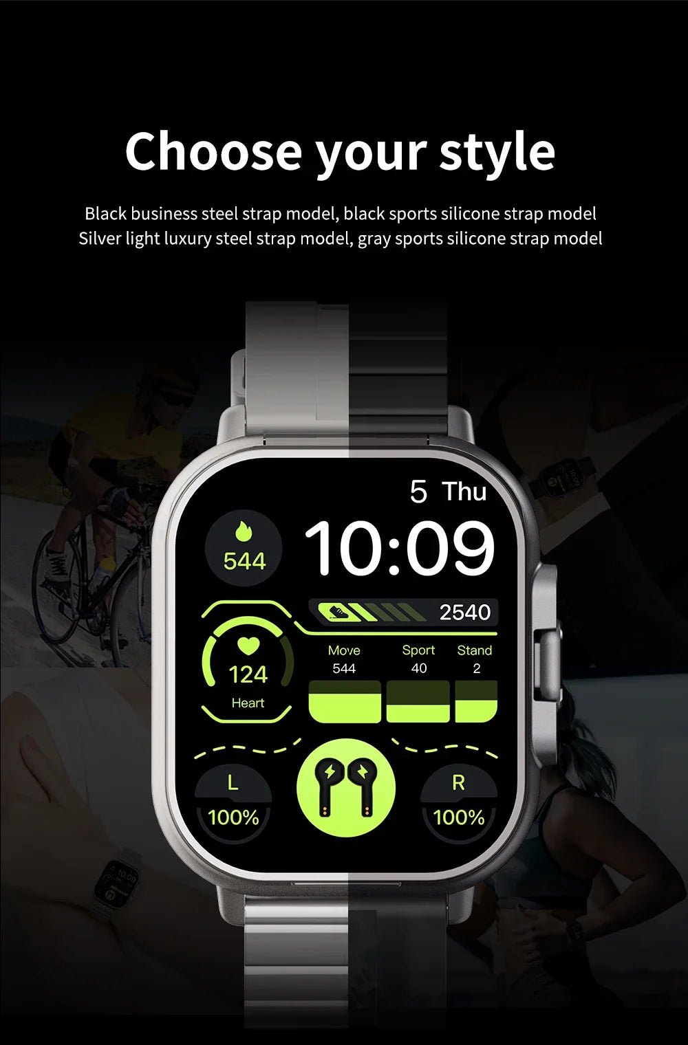 2025 D8 Smartwatch NFC Heart Rate Monitor Earbuds/Music Control Pedometer For iPhone Android