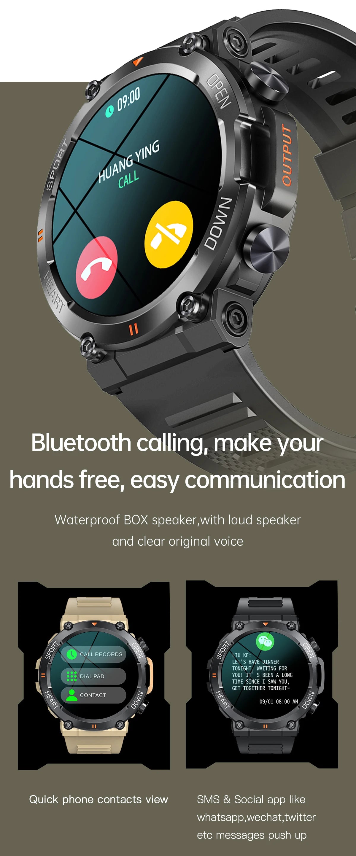 SENBONO Rugged Military Smart Watch for Men 100+Sports Watches BT Call/Waterproof Original Big Battery Heart Rate Smartwatch men