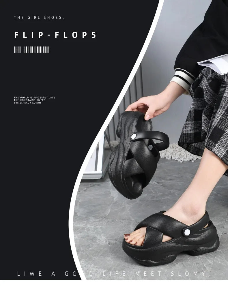 Popular Women Flip-flops Summer New Platform Wedges Slippers/Outdoor Fashion Slides EVA 7CM Shoes Casual Flip-flops