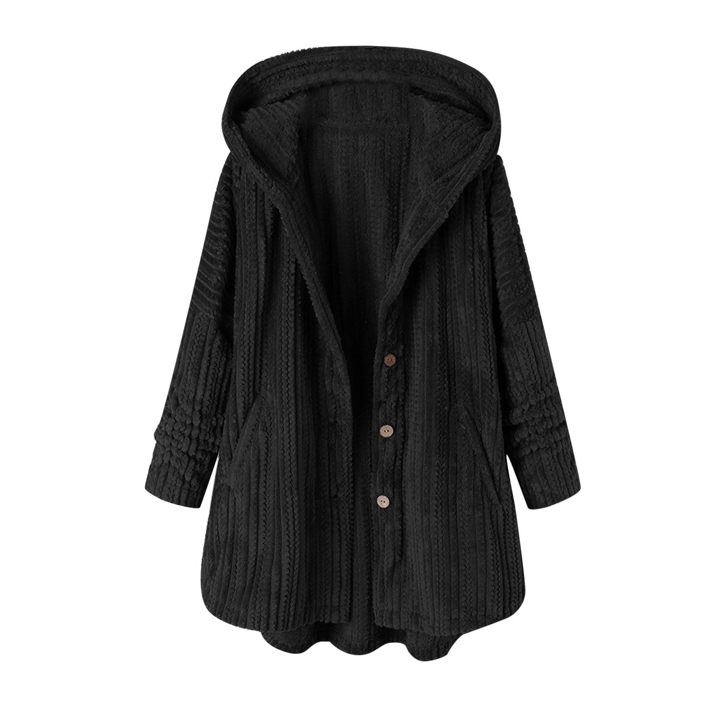 New Women Winter Hooded Cardigan Fleece Coats Long Sleeve Solid Teddy Bear Jacket Single Breasted Outerwear Coat With Pocket