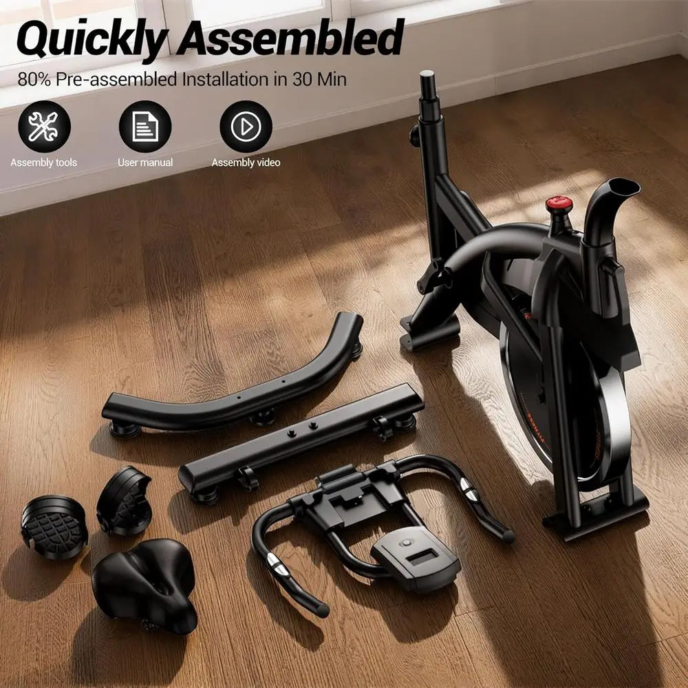 Stationary Exercise Bike Belt Drive Silent 0-100 Resistance With App Heart Rate/Tablet Bottle Holder 300LB Home Cycling Workout