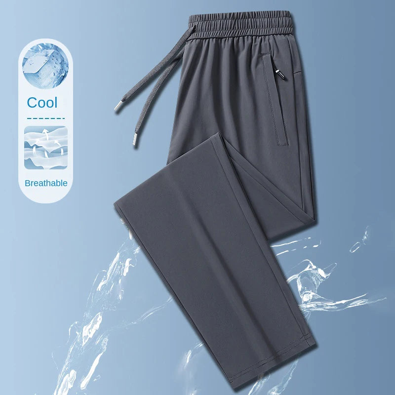 Ice Silk Men's trousers summer black-and-gray thin style business casual/pants outdoor stretch breathable straight leg Pants