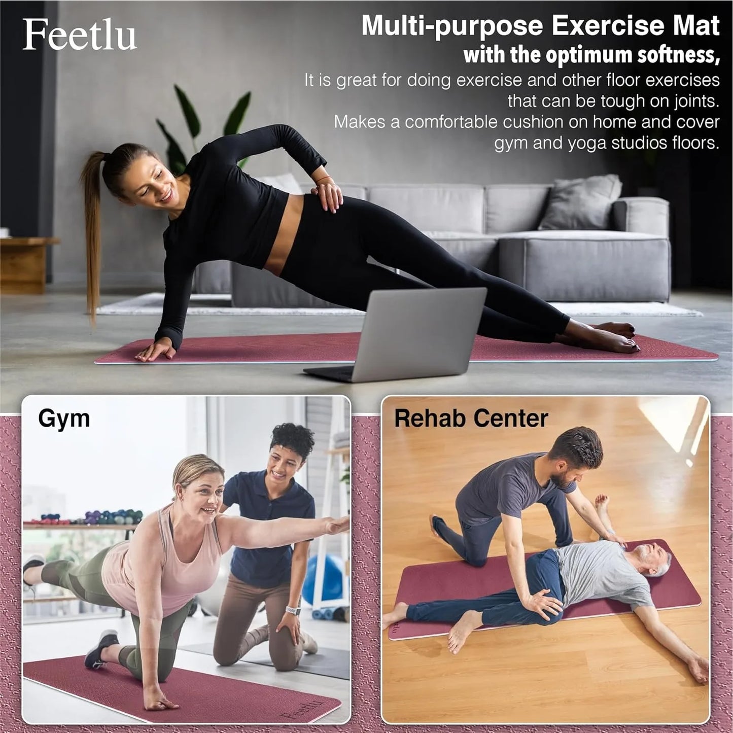 Yoga Mat with Strap 10mm & 12mm Thick Yoga Mat Non-Skid/Dual Surface Workout Mat Eco-Friendly POE Yoga Mats