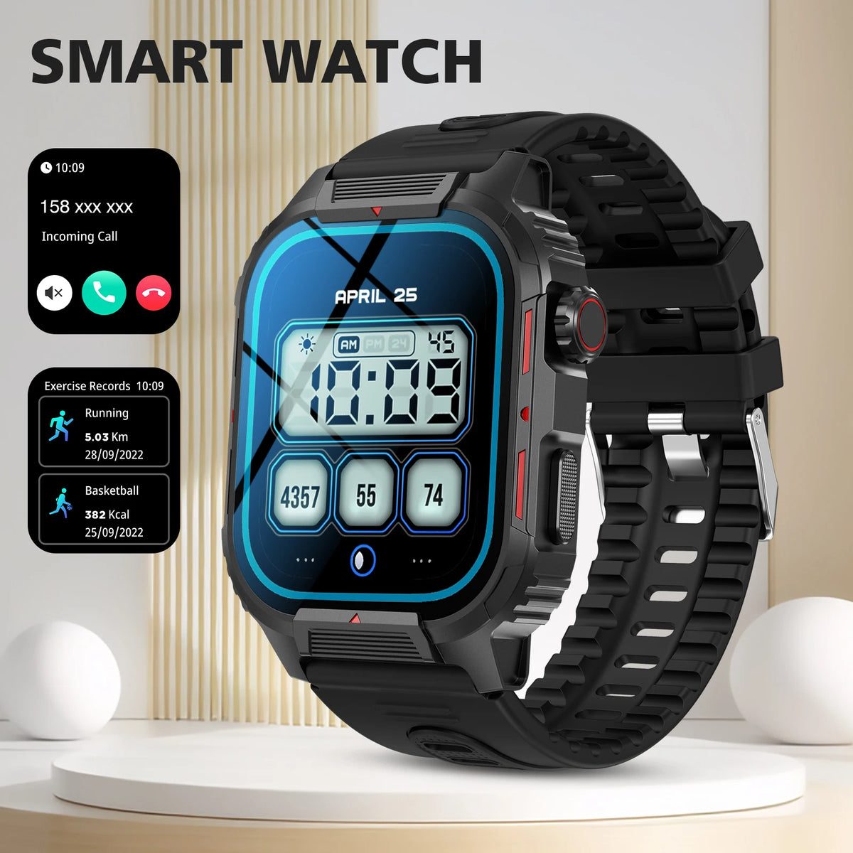 New Full-Touchscreen HD Sports Smartwatch with Call/Message Alerts Watch Faces Multiple Sports Modes Music Playback