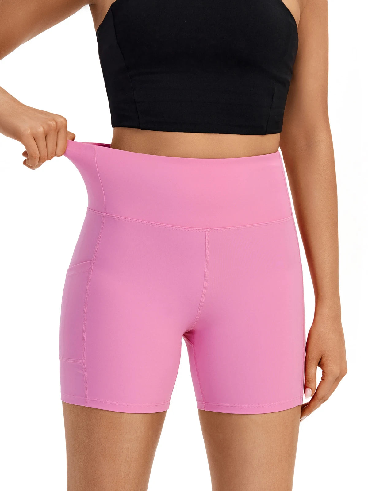 Women's S High Waist Shorts with Pocket Gym Yoga Exercise Running/Riding Tights Sweat-Absorbent Breathable Shorts