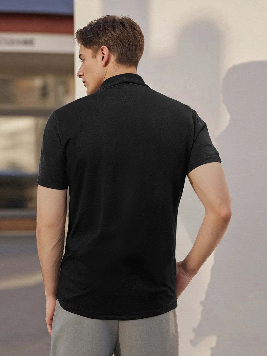 Men s Casual Short Sleeve T-Shirt Fit Solid Color High Neck Summer/Basic Tee Simple Tops for Everyday Wear