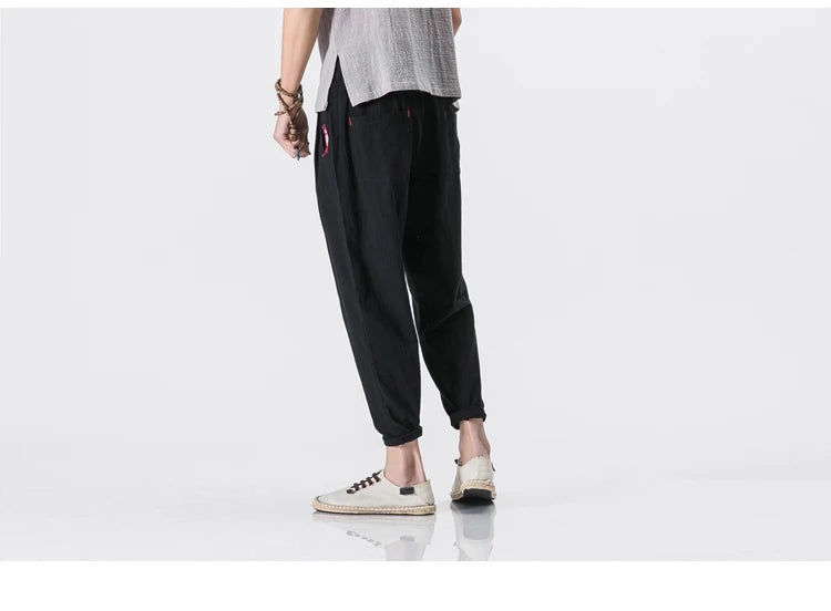 Cotton Joggers Men Solid Men's Harem Pants Summer Fitness/Casual Cropped Pants Men's Trousers Streetwear Slim Male Pants
