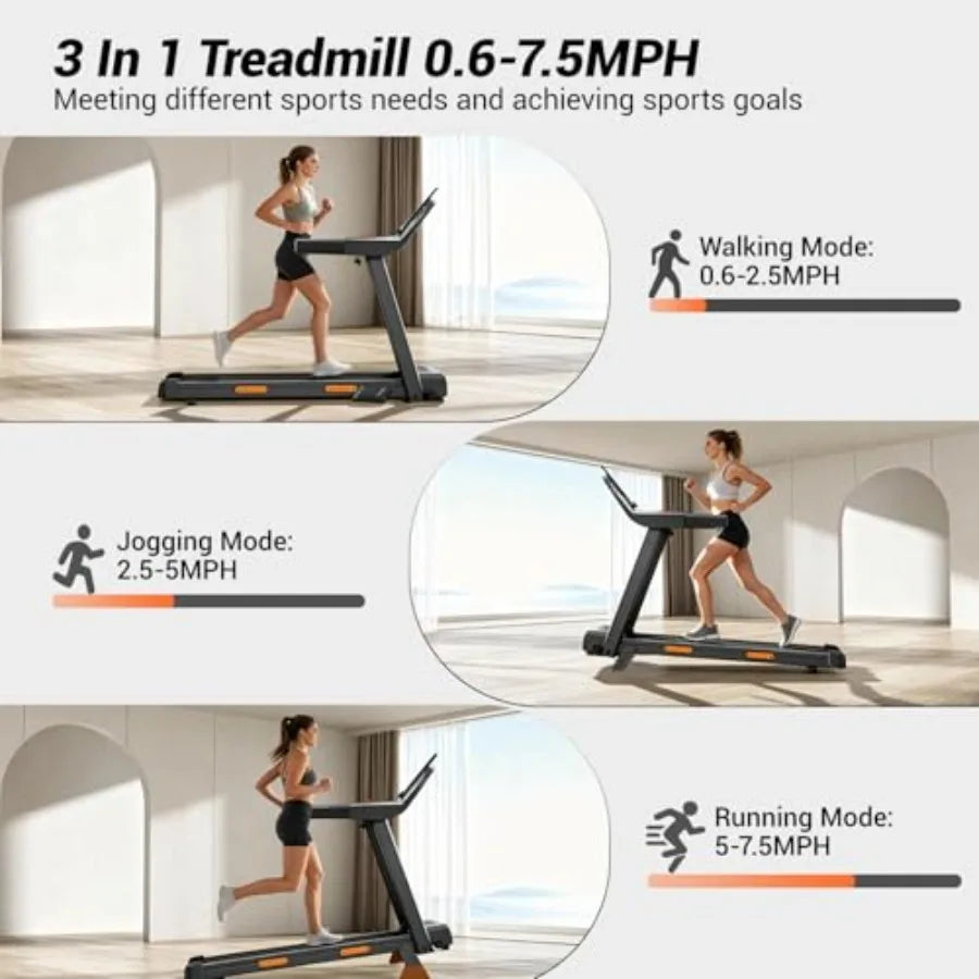 Treadmills for Home with 15% Incline and Led Screen 7-Layer Shock-Absorbing/Foldable Treadmill with Handle Bar Up to 400lbs