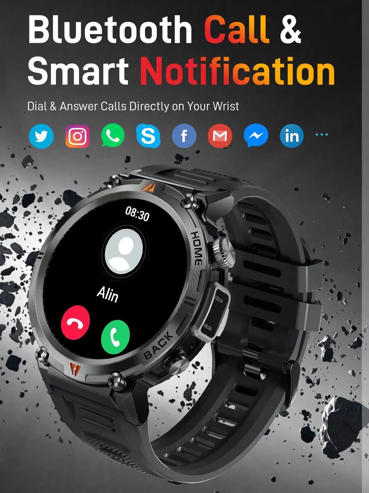 LaNikar KE3 Black Bluetooth Call Smart Watch Men Full Touch Screen/Health Monitor With Flashlight Men Smart Watch For ios Android