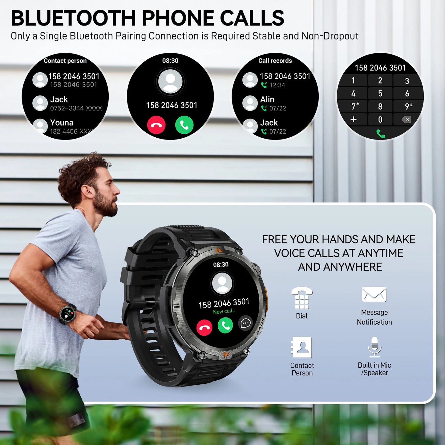 EIGIIS KE3 Bluetooth Call Smart Watch Full Touch Screen/Health Monitor Clock With Flashlight Smart Watch For IOS Android