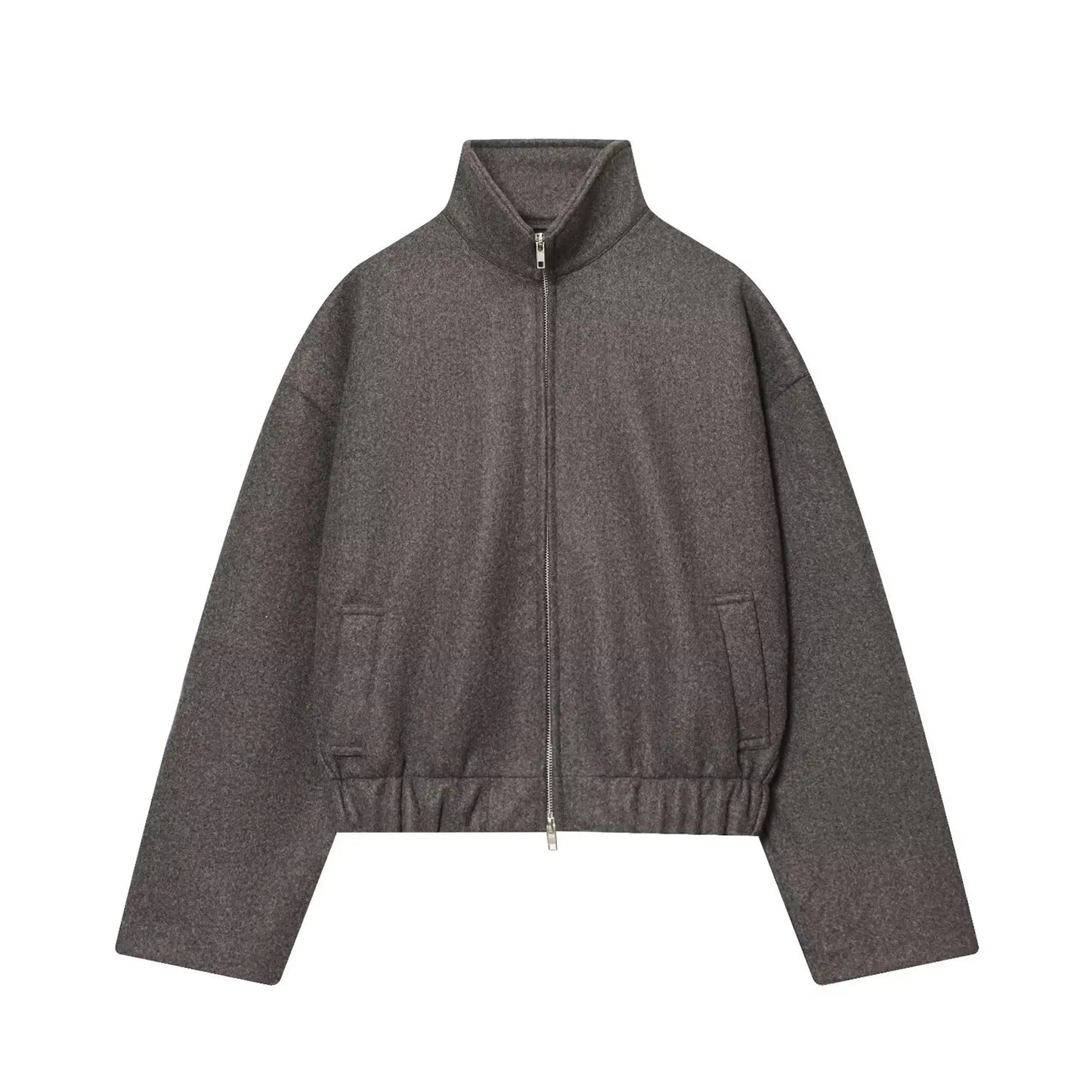 Women's Loose Stand Collar Jacket Coats Long Sleeve Zip Up Pockets/Streetwear Autumn New Lady Casual Solid Outerwear