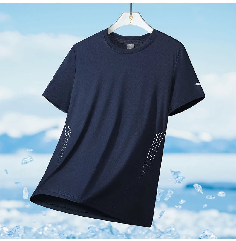 CHRLCK Men's Running Quick Drying T-shirts Breathable Hiking/Fishing Tees Soft Elasticity Outdoor Sports Short Shirt Summer