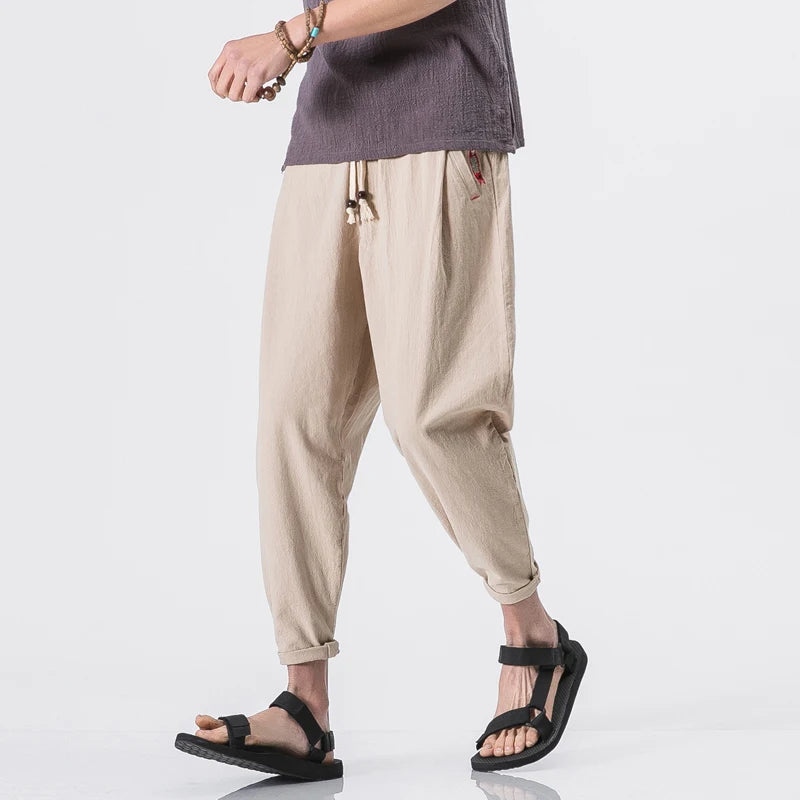 Cotton Joggers Men Solid Men's Harem Pants Summer Fitness/Casual Cropped Pants Men's Trousers Streetwear Slim Male Pants