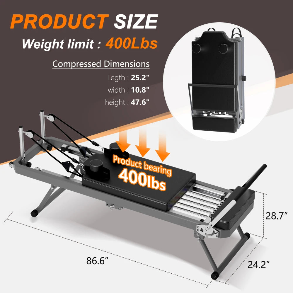 Multi functional Extra Large Pilates Reformer 395lbs Capacity Dynamic Resistance Cords/Aerobic Rebounder Home Fitness Equipment