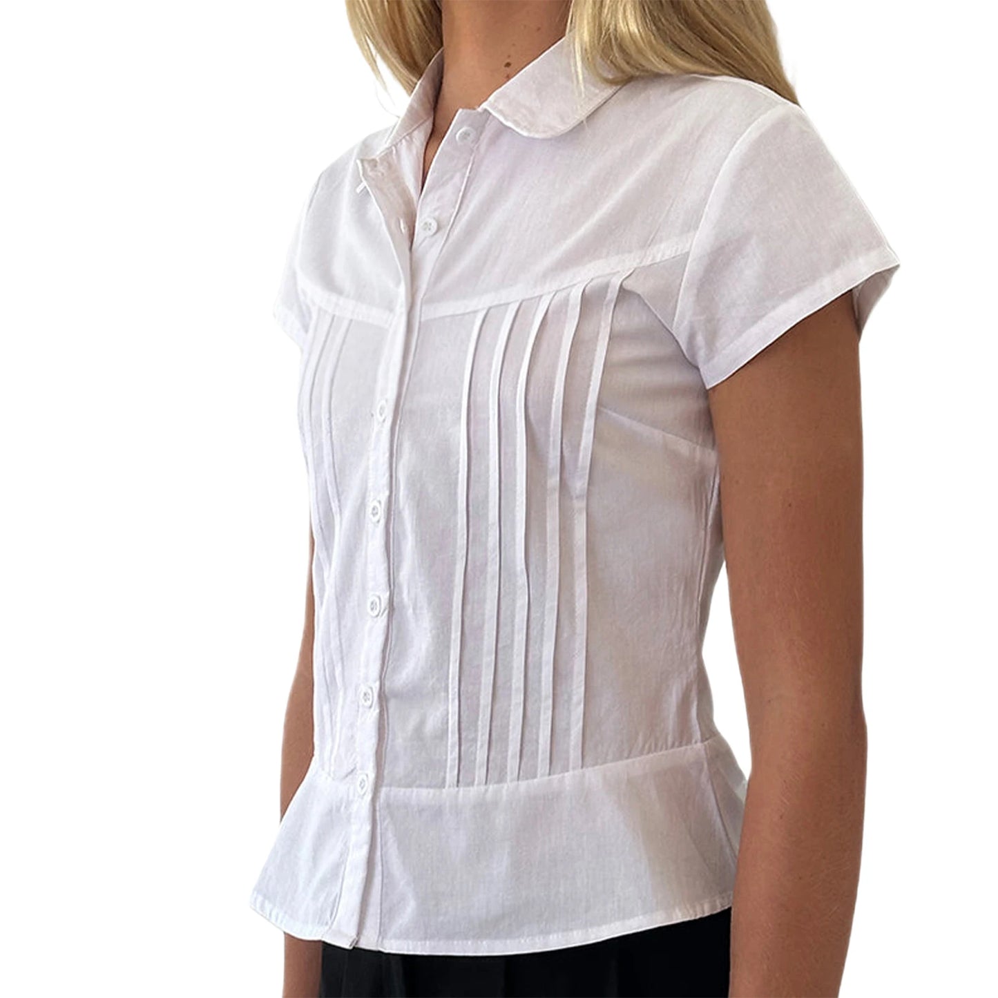 Women s Casual V-Neck T-Shirt Loose Fit Short Sleeve Solid Color/Button Down Pleated Blouse Summer Tops for Ladies