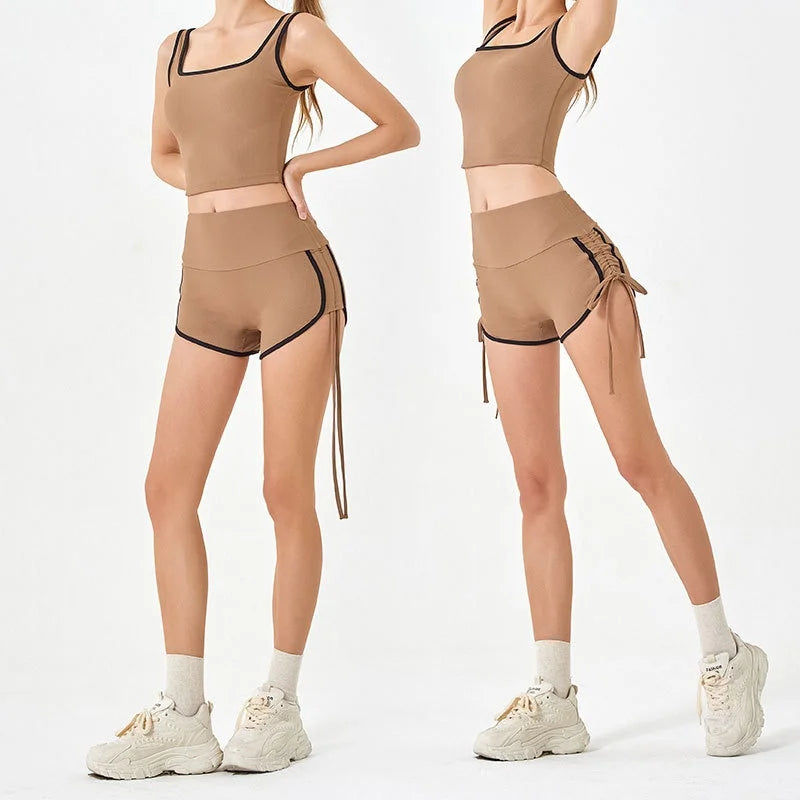 Women's Thin Drawstring Sports Yoga Shorts/High Elastic Fitness Running Shorts