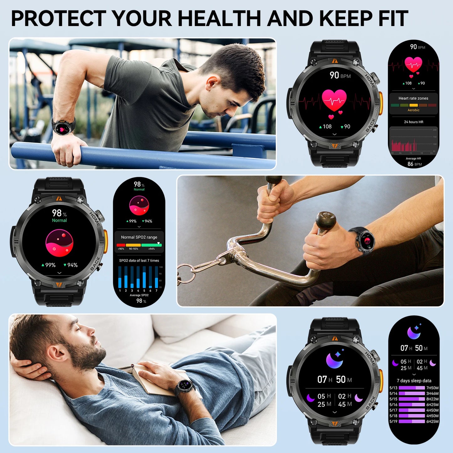 EIGIIS KE3 Bluetooth Call Smart Watch Full Touch Screen/Health Monitor Clock With Flashlight Smart Watch For IOS Android
