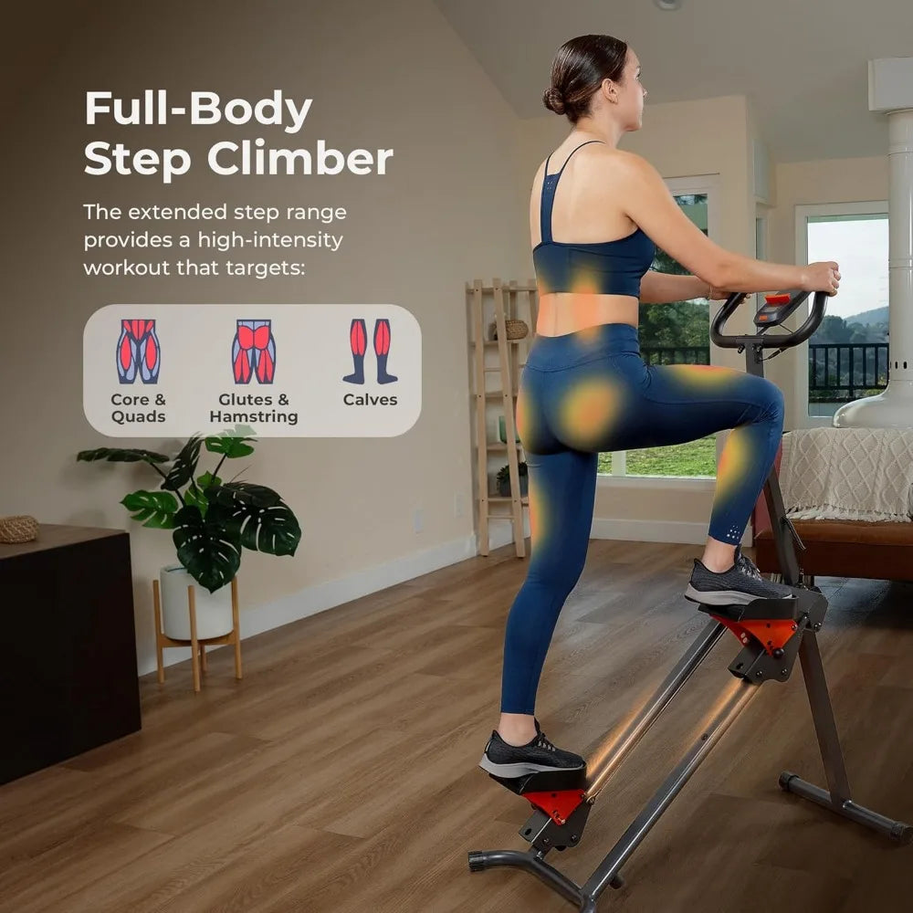 Handlebar Equipped Stair Stepper for Comprehensive Leg/Core and Glute Exercise Extended Step Range Climber Machine