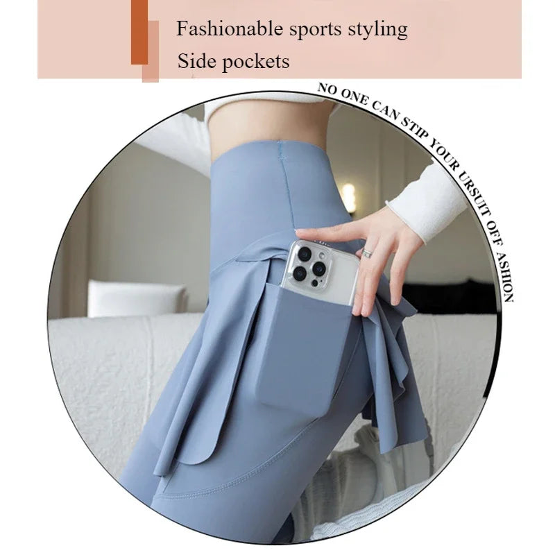 Women Fake Two Pieces Leggings Seamless Fitness Leggings High Waist/with Pocket Elastic Slim Fashion Hip Lifting Yoga Pants