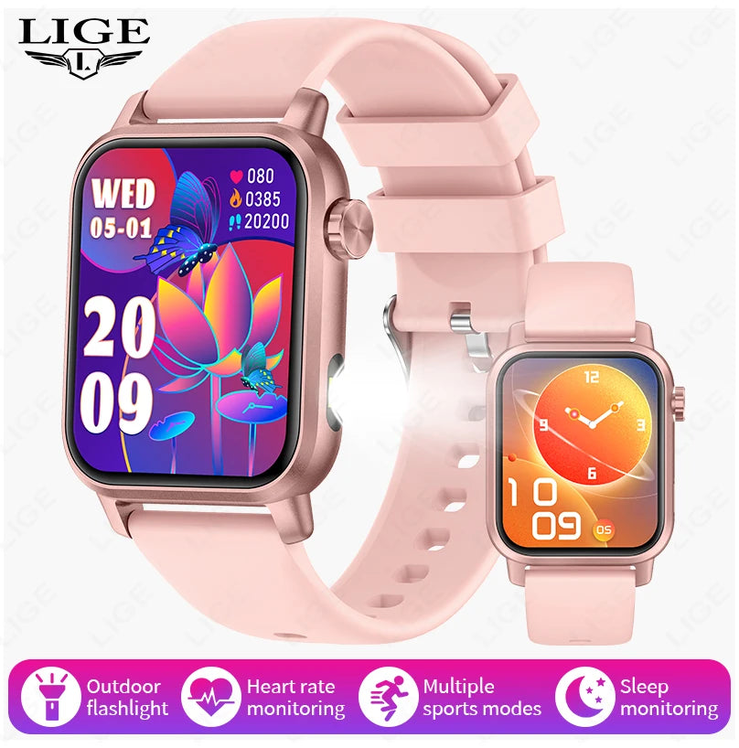 LIGE New Smart Watch 1.85''HD Screen Men Watches 3D Dial Bluetooth Call/Sport Fitness Tracker Men Smartwatch With LED Flashlight