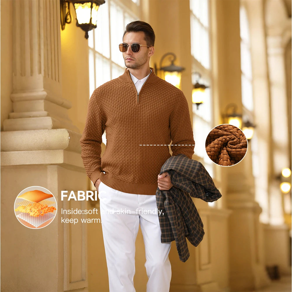 Men's Sweater Spring Outer Wear Quarter Zip Sweaters Polo Zip Pullover/Cable Knit Mock Neck Turtleneck Top US Size