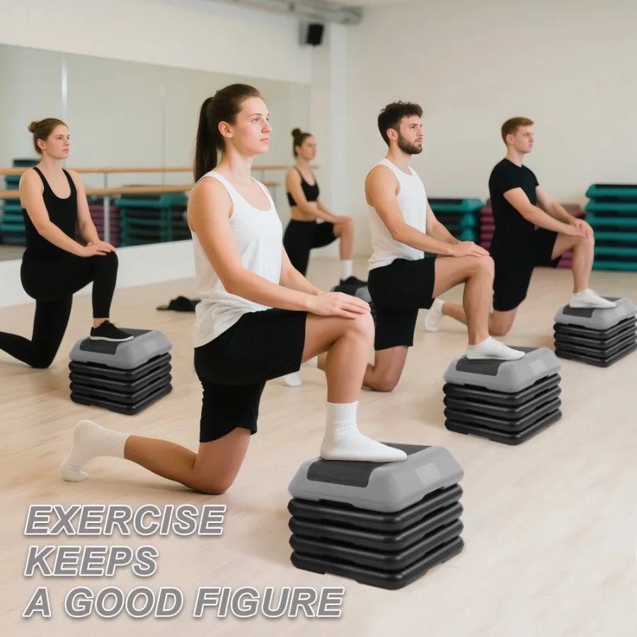 16inch Aerobic Step Platform Adjustable Fitness Stepper/with 4 Adjustable Step Risers Aerobics Stepper Workout Stepper