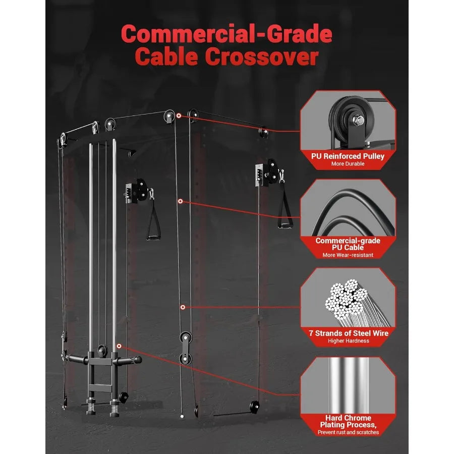 Power Cage Multi Functional Power Racks for Home Gym with Cable Crossover System/1600LBS Weight Capacity Fitness Squat Rack for