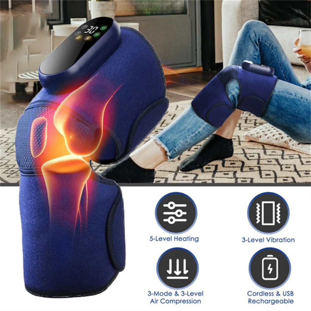 Cordless Knee Massager Heated Knee Brace Wrap Electric Knee Heating Pad/with 5-Level Heating 3-Level Vibration Air Compression