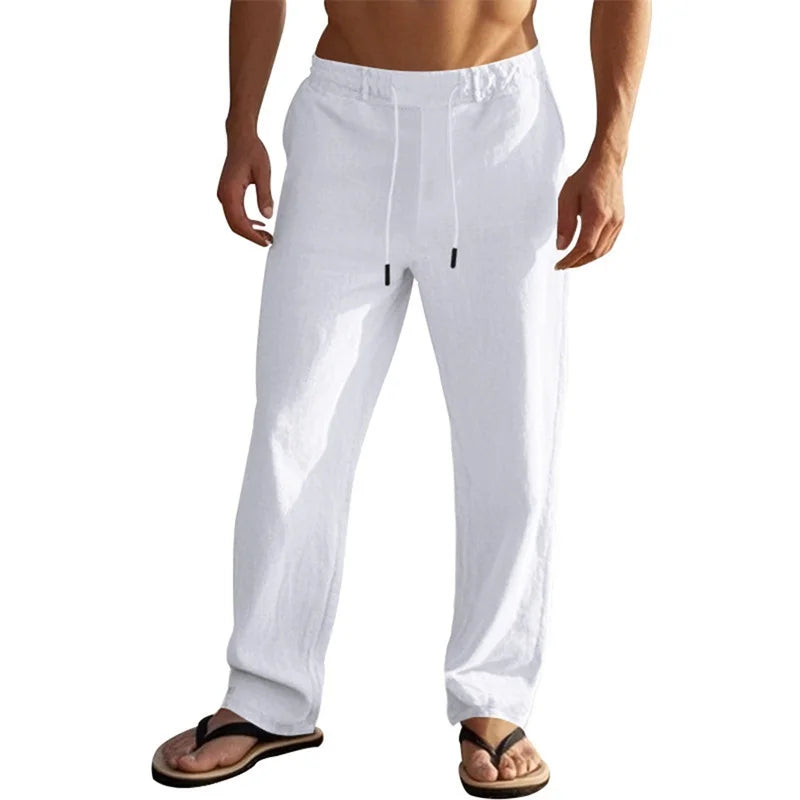 Men s Lightweight Drawstring Linen Pants with Pockets Comfortable/Straight Leg Casual Trousers for Summer Beach Wear