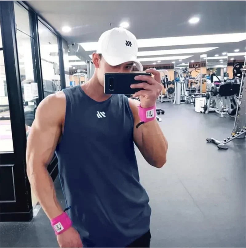 Mens fitness gyms Tank top men Fitness sleeveless shirt Male mesh breathable/Sports vest Undershirt Gyms Running vest men