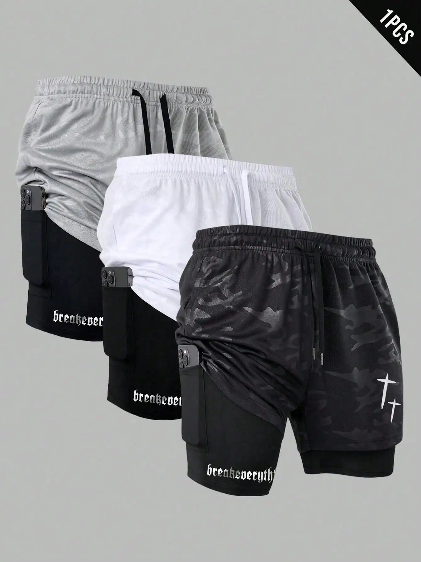 Men's 2 In 1 Sport Shorts With Drawstring Waist/And Phone Pocket Athletic Gym Workout Shorts