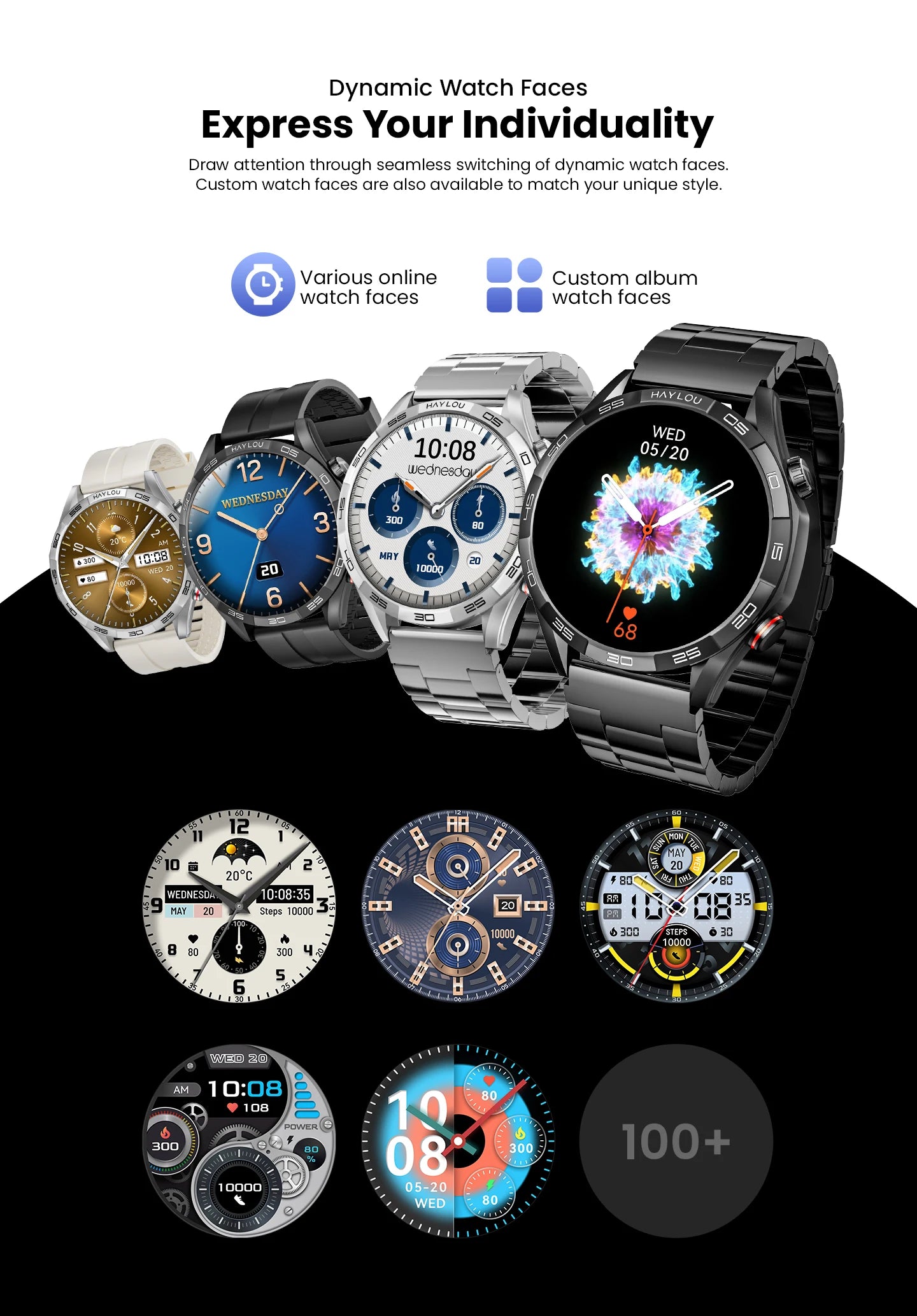 HAYLOU Solar 5 Voice Calling Smartwatch 1.58'' AMOLED Display 60Hz Smart Watch/24H Health Monitoring Sports Smartwatch for Men