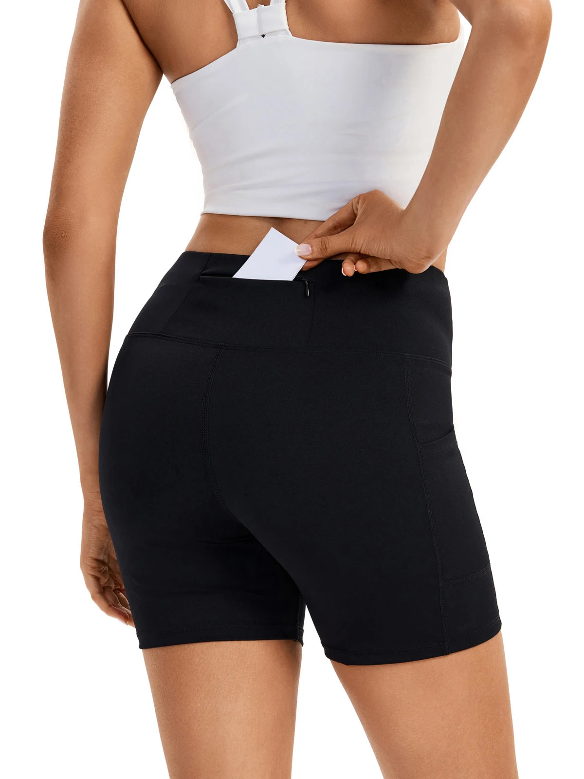 Women's S High Waist Shorts with Pocket Gym Yoga Exercise Running/Riding Tights Sweat-Absorbent Breathable Shorts