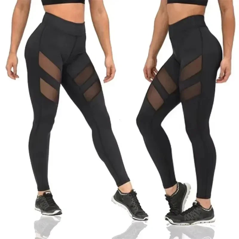 Women Mesh Patchwork Sport Leggings High Waist Tights Pants Solid Sports Wear/for Women Gym Push Up Yoga Pants Plus Size S-XL