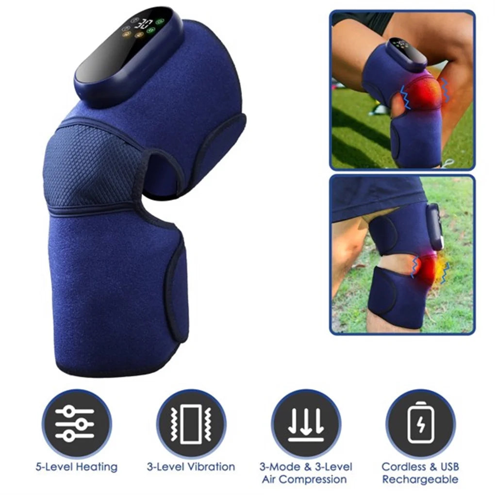 Cordless Knee Massager Heated Knee Brace Wrap Electric Knee Heating Pad/with 5-Level Heating 3-Level Vibration Air Compression