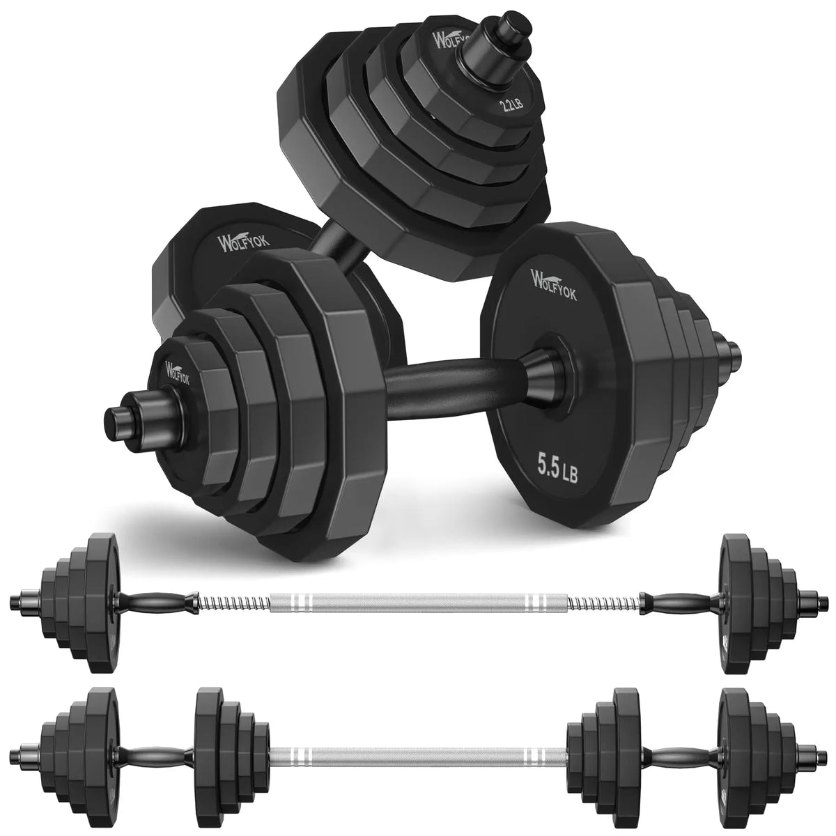 Weights Dumbbells Set Adjustable Dumbbell Sets 22Lbs 44Lbs 66Lbs 88Lbs/with Solid Steel Barbell Free Weight Set with Connector Workout