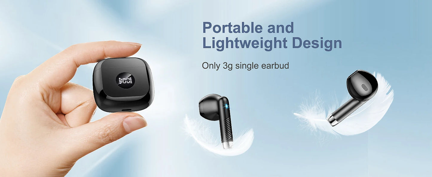 Wireless Earbuds, LED Power Display Bluetooth 5.3 Headset/Earbuds in-Ear Noise Cancelling Mic 40H Playback Headphones
