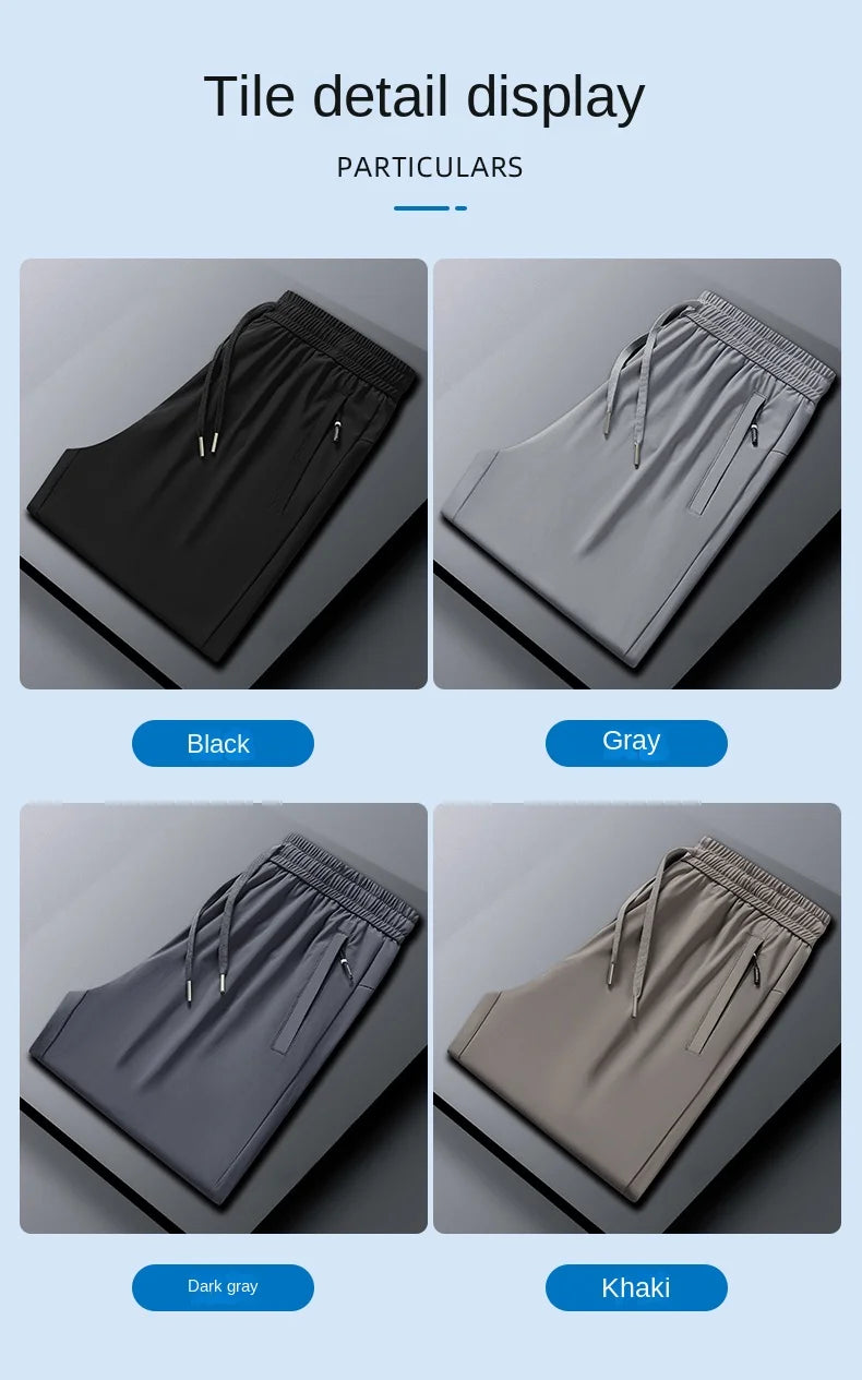 Ice Silk Men's trousers summer black-and-gray thin style business casual/pants outdoor stretch breathable straight leg Pants