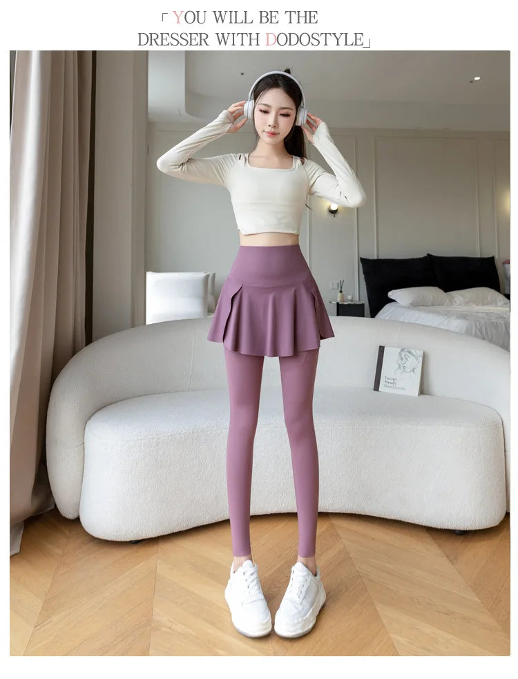 Women Fake Two Pieces Leggings Seamless Fitness Leggings High Waist/with Pocket Elastic Slim Fashion Hip Lifting Yoga Pants