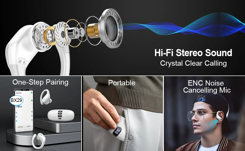 Wireless Earbuds, Bluetooth 5.3 Headphones Sport Bluetooth Earbuds/with ENC Noise Canceling Mic Bass Stereo Wireless Earphone