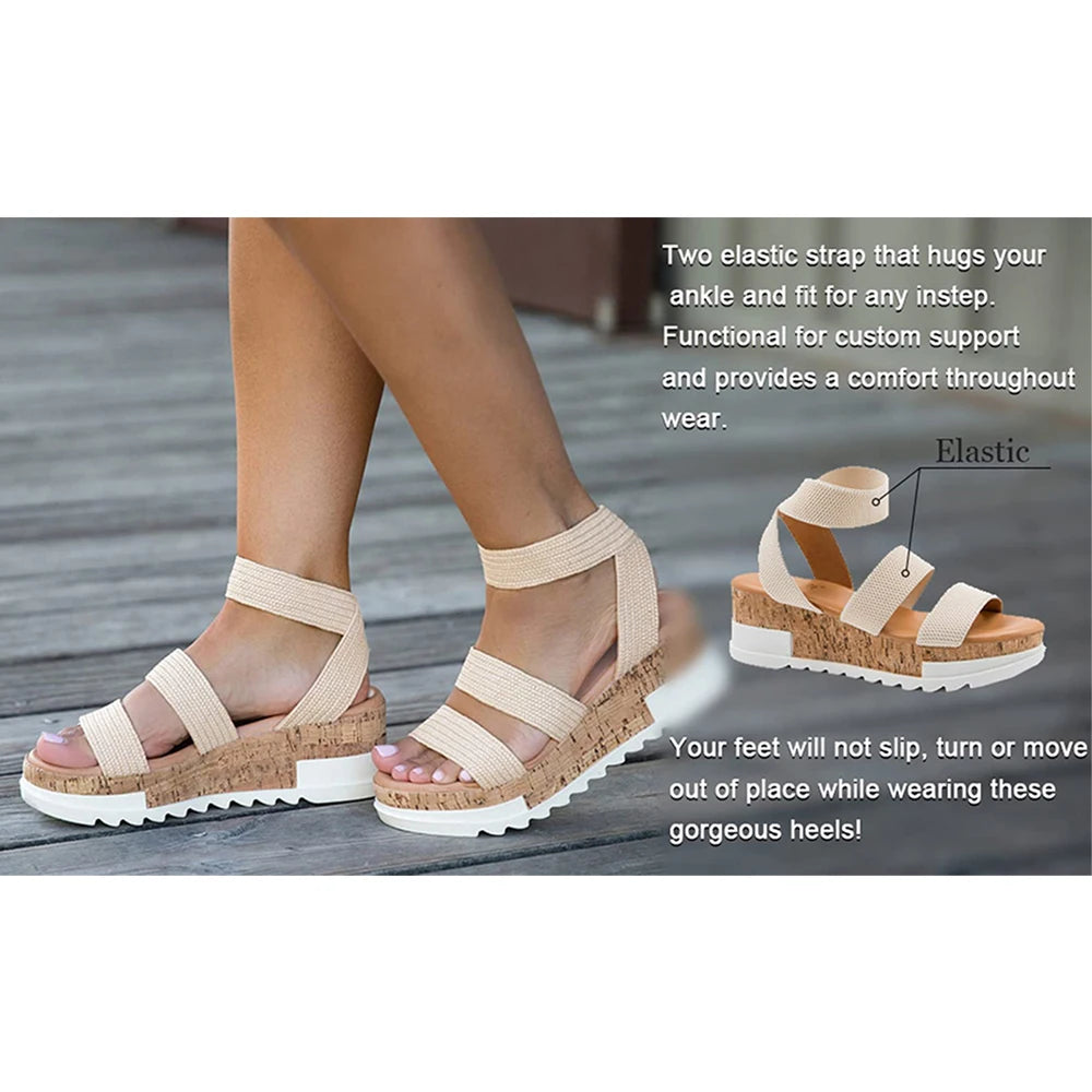 Summer Women's Sandals Platform Casual Wedge Shoes/Cork Elastics Strap Fashion Sandals