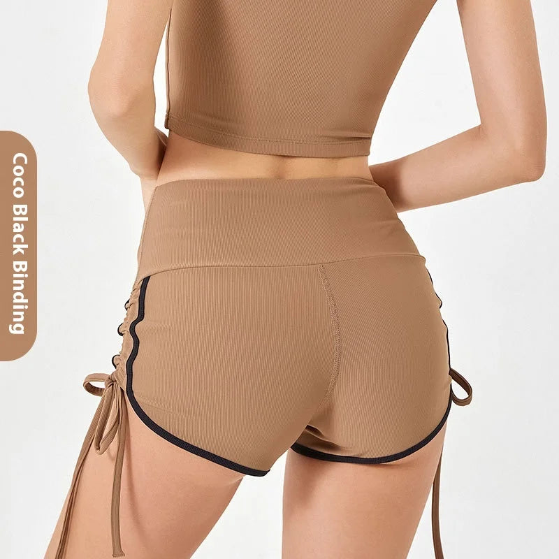 Women's Thin Drawstring Sports Yoga Shorts/High Elastic Fitness Running Shorts