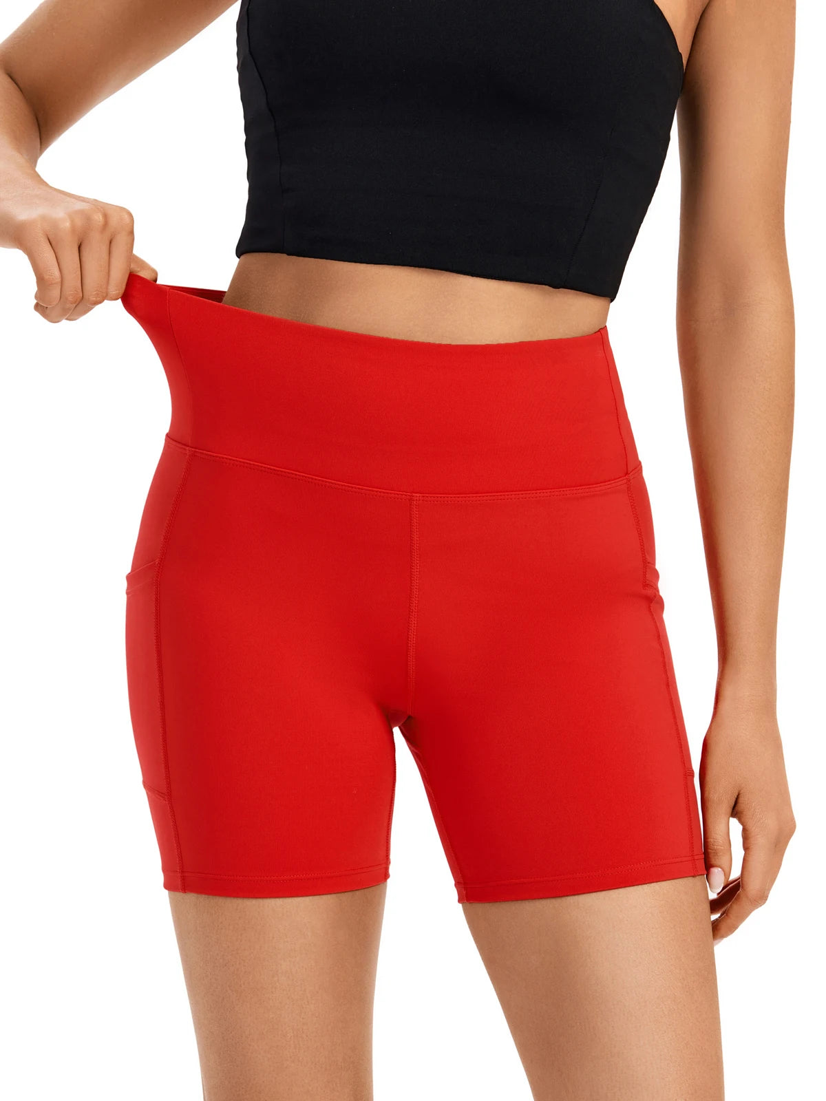Women's S High Waist Shorts with Pocket Gym Yoga Exercise Running/Riding Tights Sweat-Absorbent Breathable Shorts