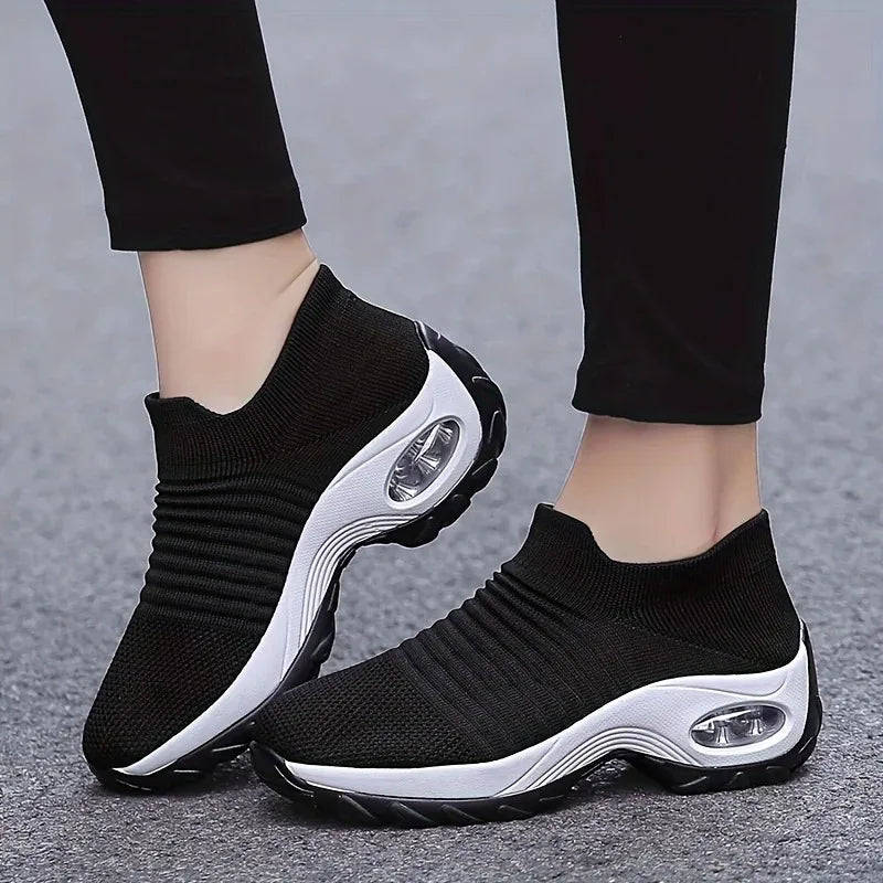 Women Running Training Sneakers Female Air Cushion/Causal Sport Shoes Slip On Walking Sock Shoes