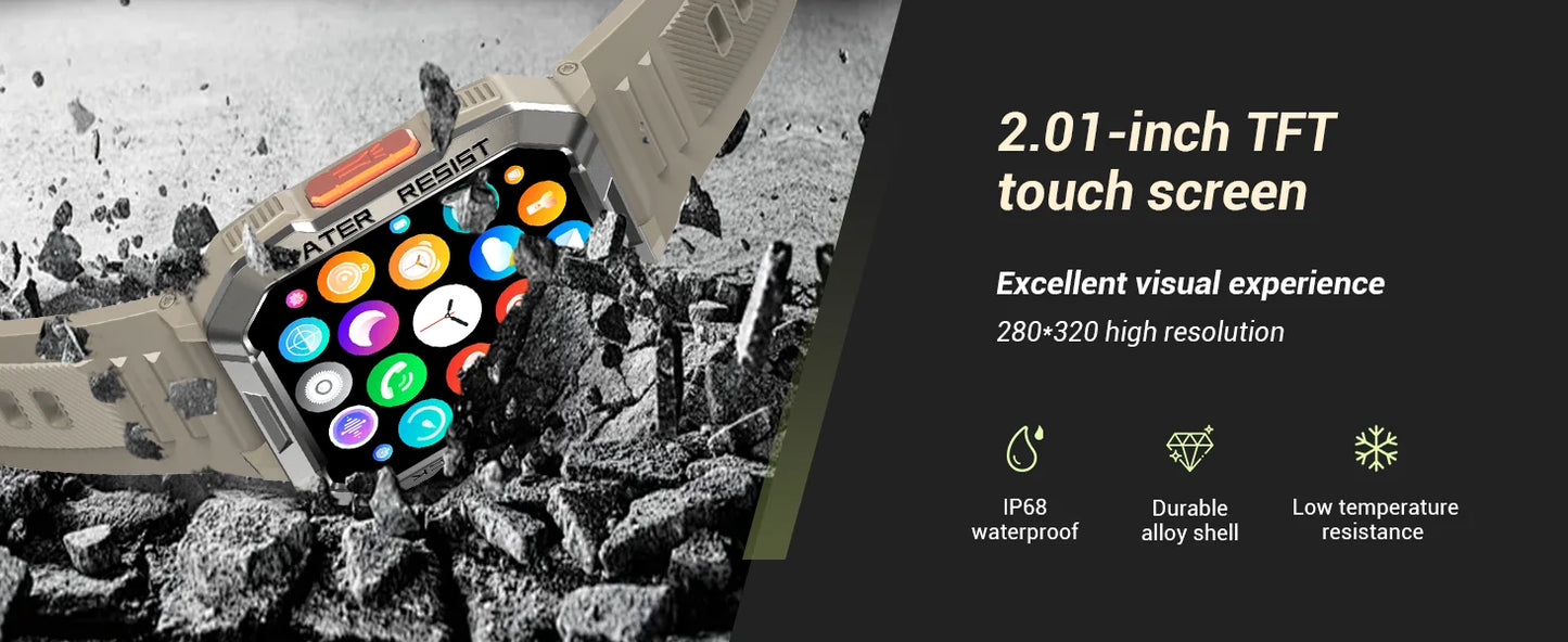 Blackview New Smart Watch 2.01'' HD Display Outdoor Men's Watches/with Emergency Lighting Bluetooth Call Waterproof Smartwatch