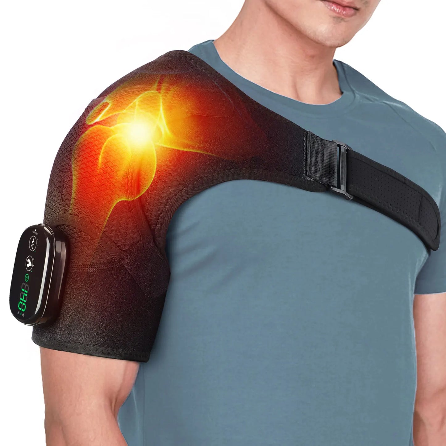 Electric Heating Shoulder Massager Brace Joint Vibration/Arthritis Pain Relief LED Smart Controller Adjustable Support Belt
