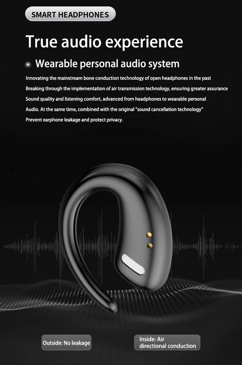 Open Ear Bluetooth Headphones 30 Hours Playtime/True Wireless Earbuds with Ear Hook Air Conduction Clear Calls Waterproof
