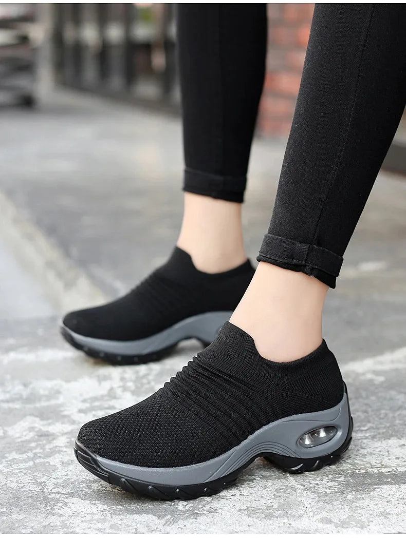 Women Running Training Sneakers Female Air Cushion/Causal Sport Shoes Slip On Walking Sock Shoes