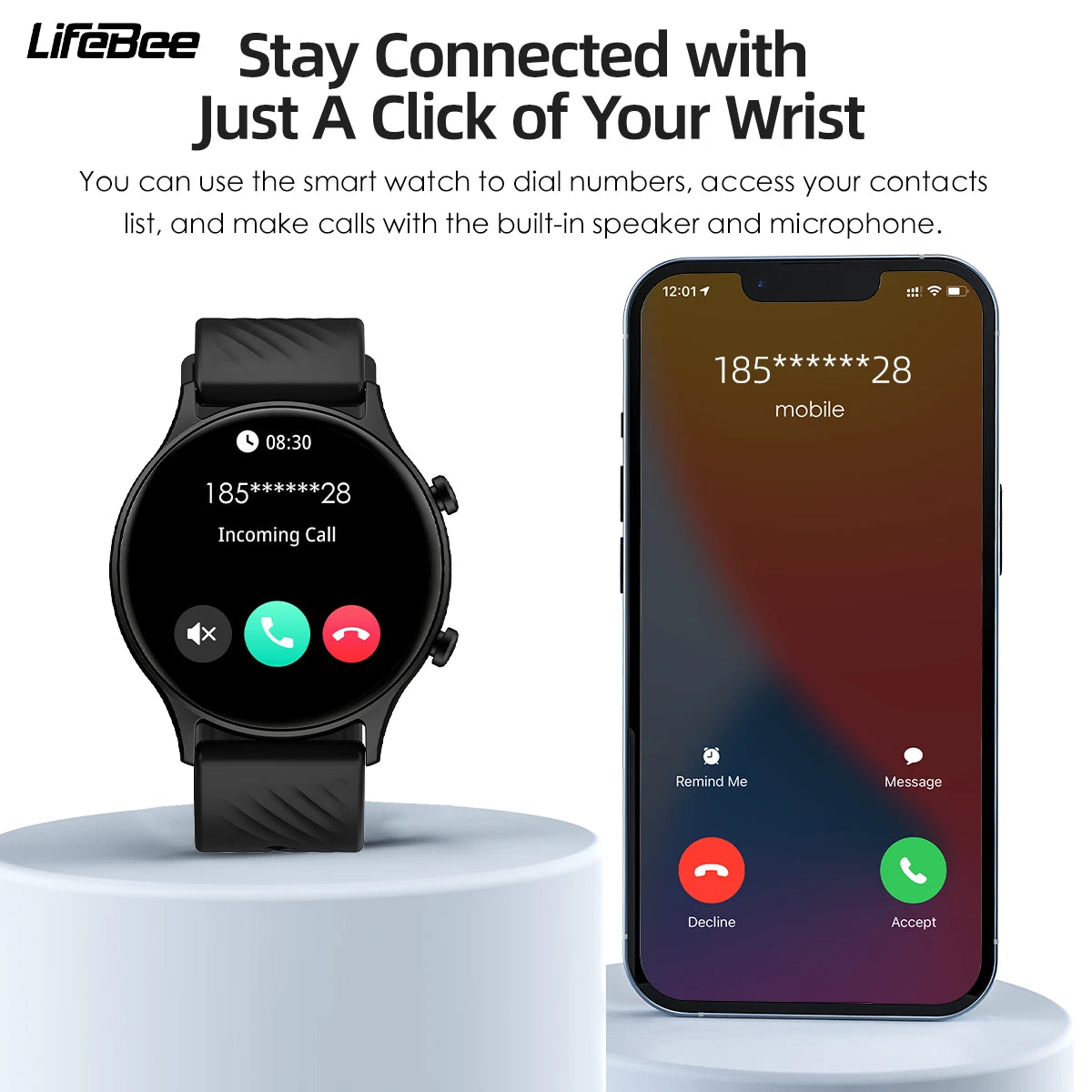 LIEFBEE Round smartwatch can answer/make calls, over 100+ Sportports modes/heart rate sleep monitoring step counting