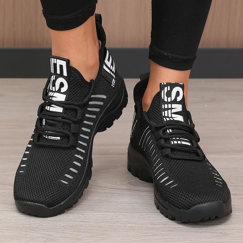 Women's Fashion Mesh Shoes New Trendy Design Breathable/Cool Comfortable Anti Slip Sole Outdoor Walking Flat Lace Up Shoes